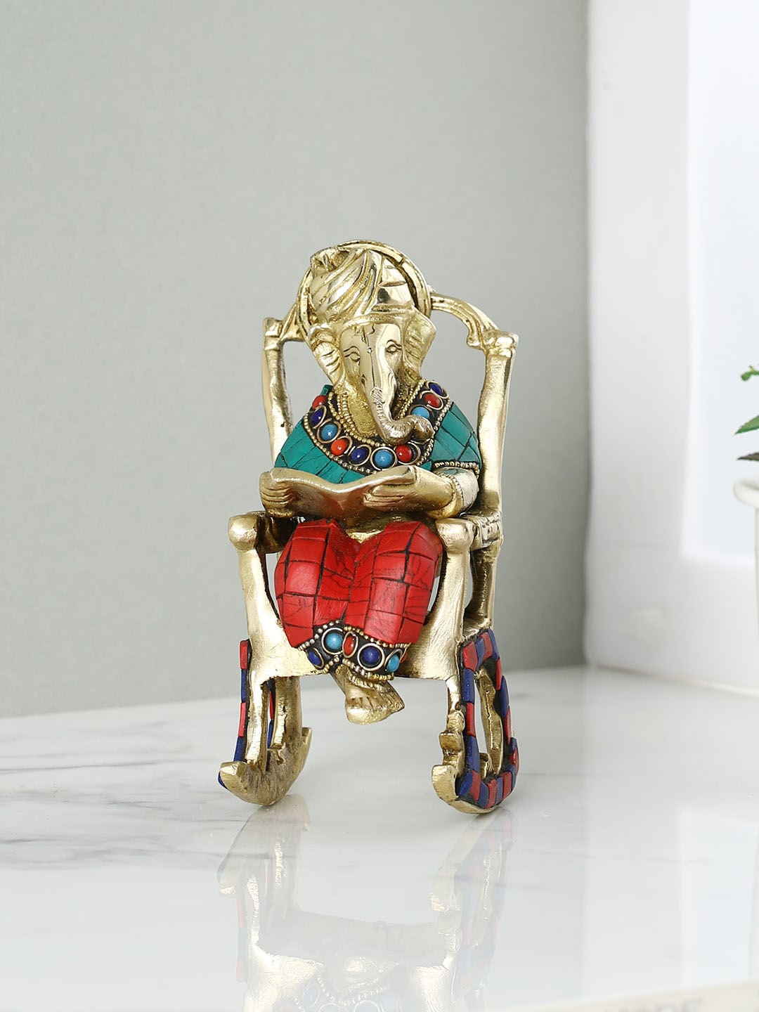 

CraftVatika Brass Lord Ganesha Idols Showpieces, Red