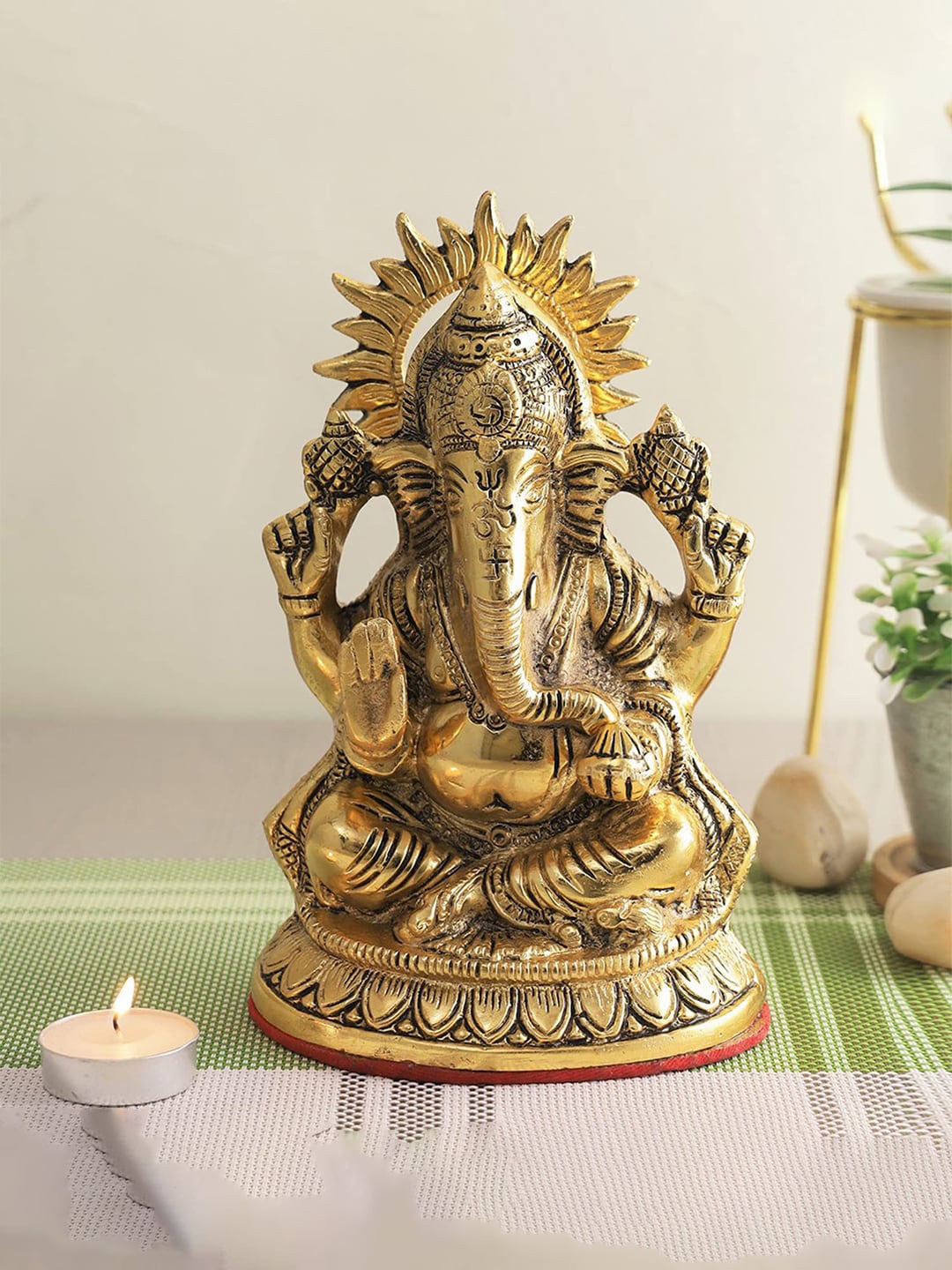 

CraftVatika Brown Textured Ganesh Aluminium Idol Showpiece