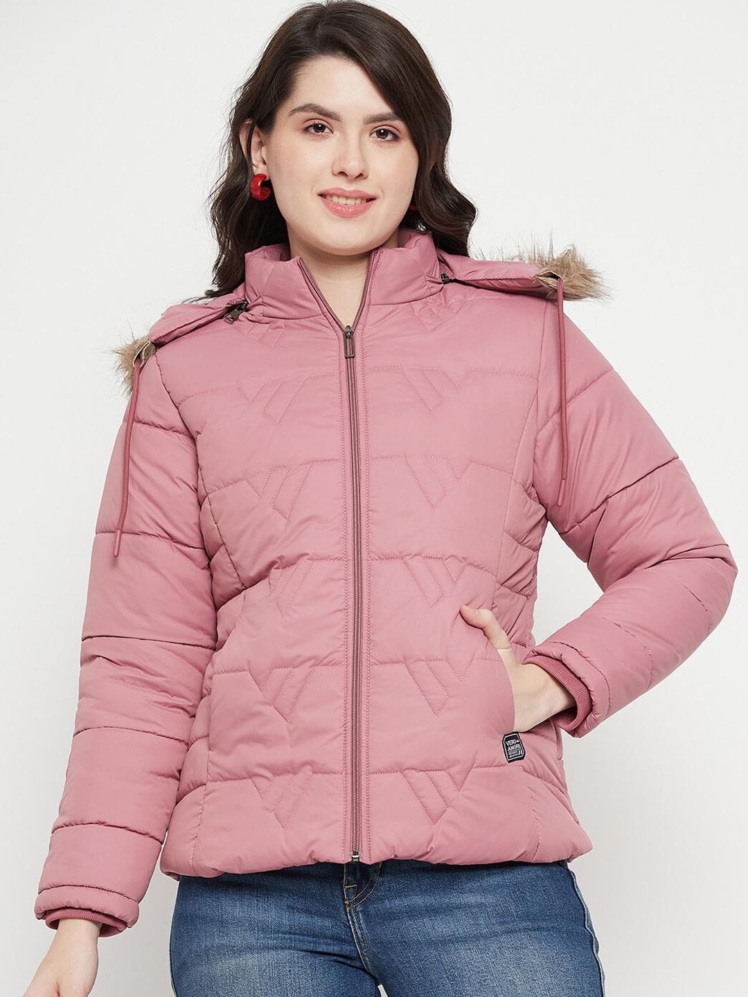 

VERO AMORE Hooded Insulator Anti Odour Faux Fur Trim Puffer Jacket, Rose gold