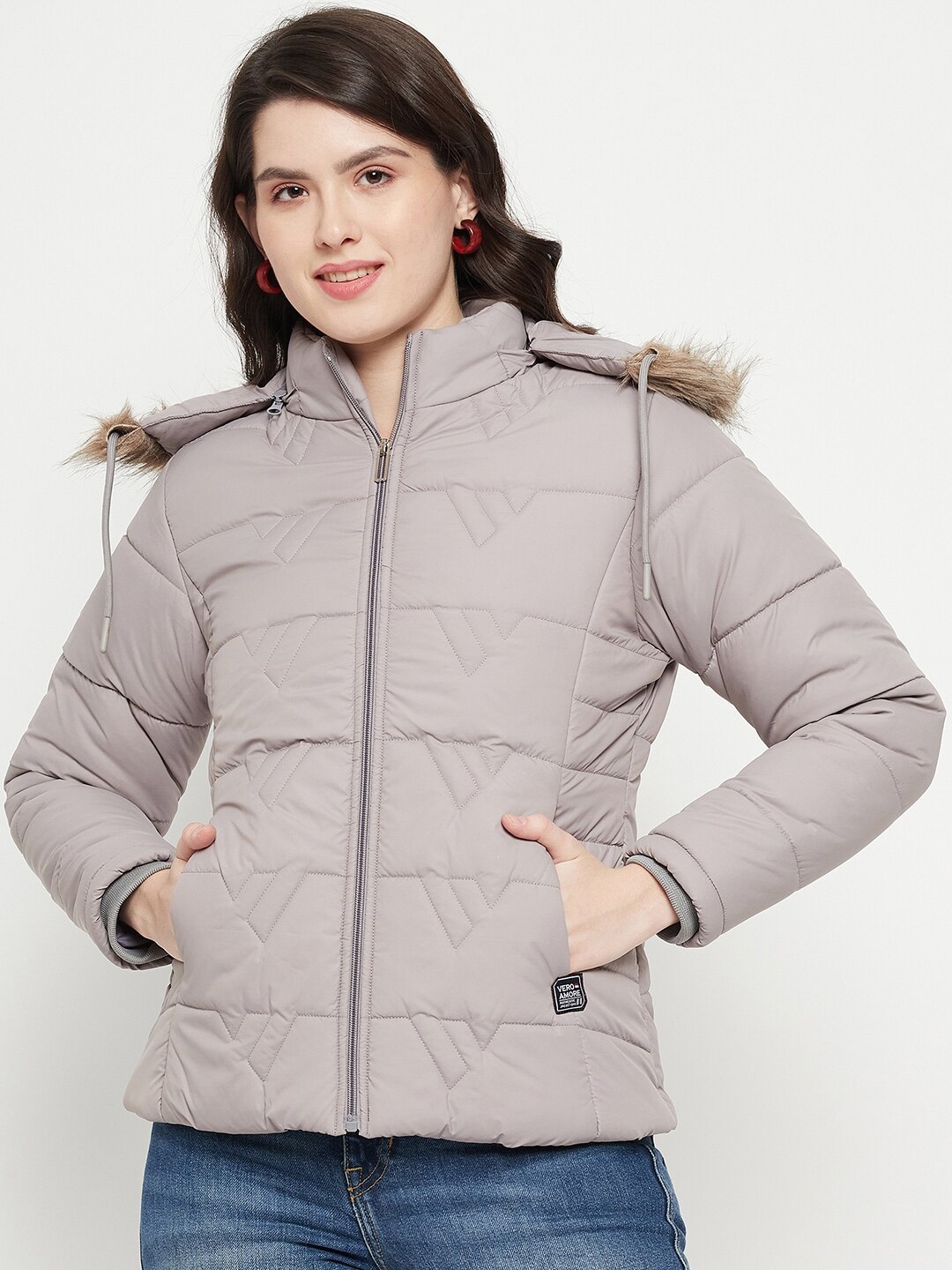 

VERO AMORE Hooded Faux Fur Trim Insulator Anti Odour Padded Jacket, Grey