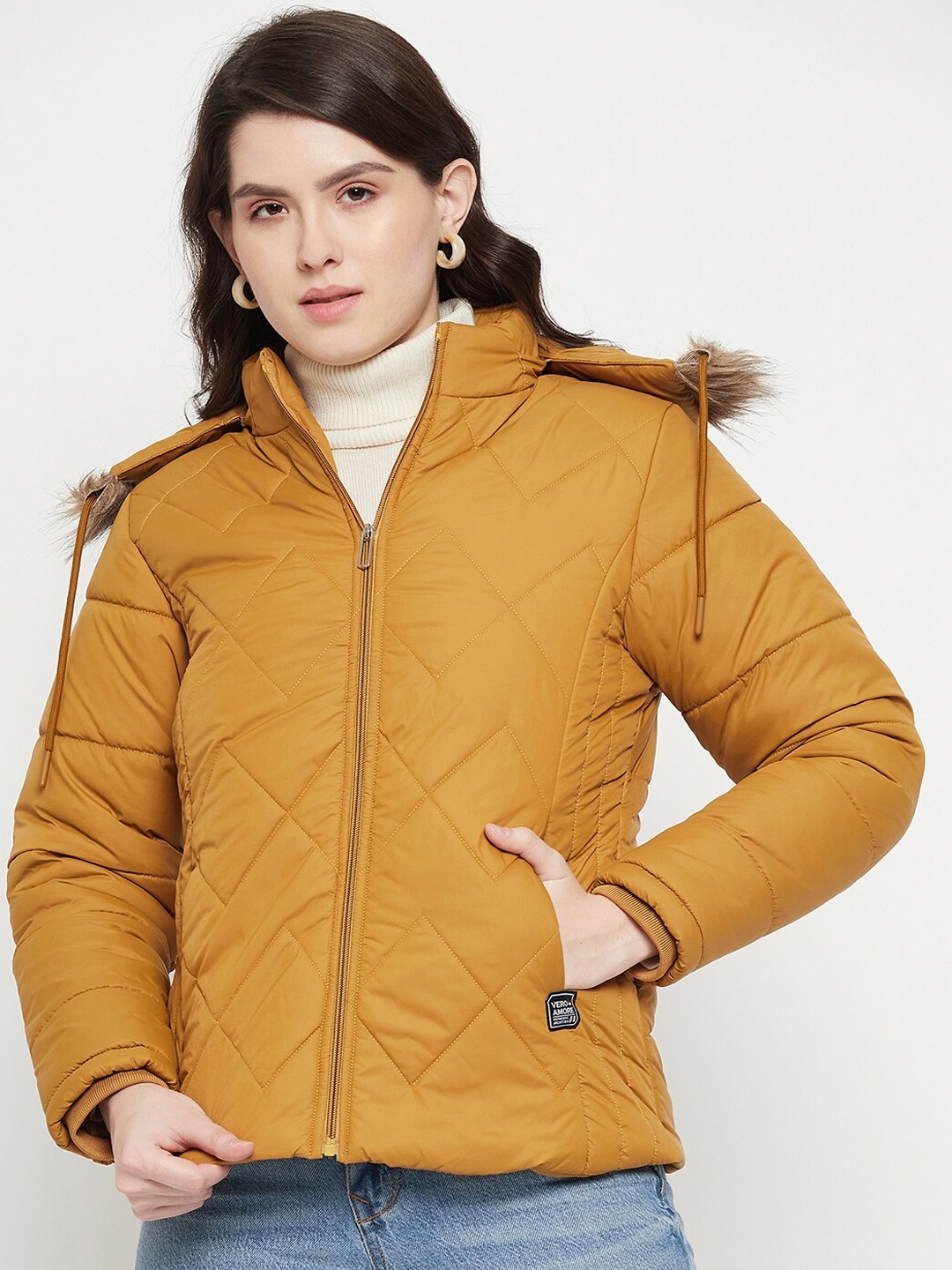 

VERO AMORE Hooded Long Sleeve Insulator Anti Odour Quilted Jacket, Mustard