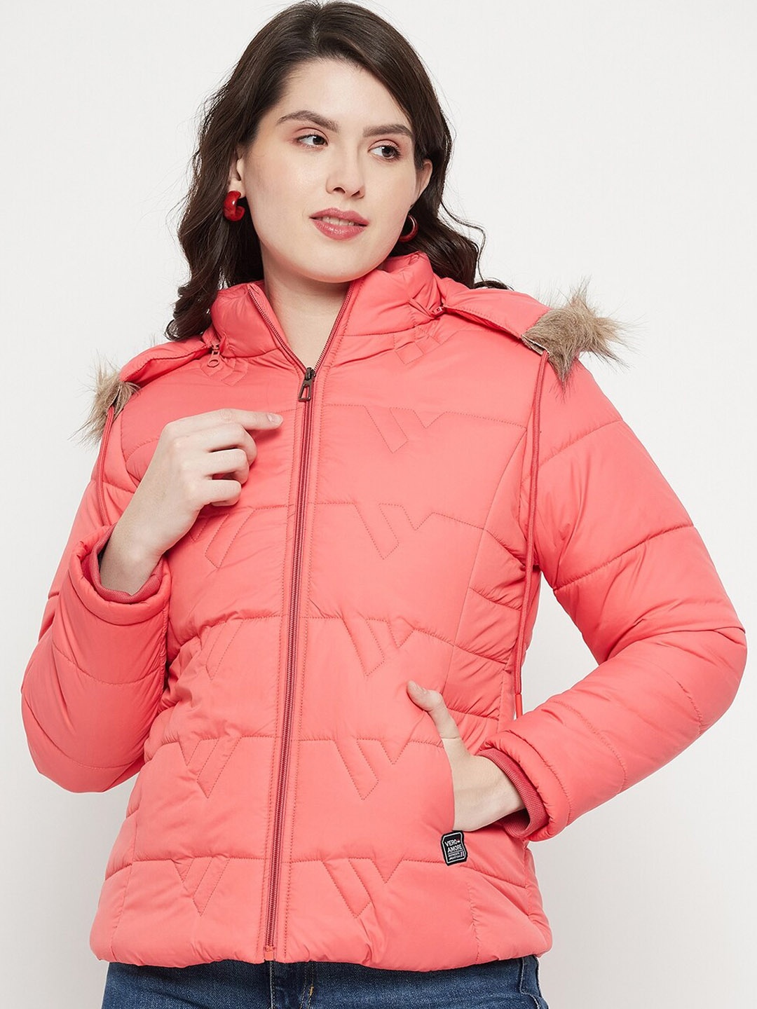 VERO AMORE Hooded Insulator Anti Odour Faux Fur Trim Puffer Jacket, Pink