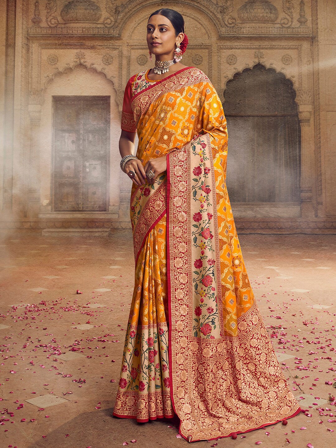 

Saree mall Ethnic Motifs Woven Design Zari Banarasi Sarees, Yellow