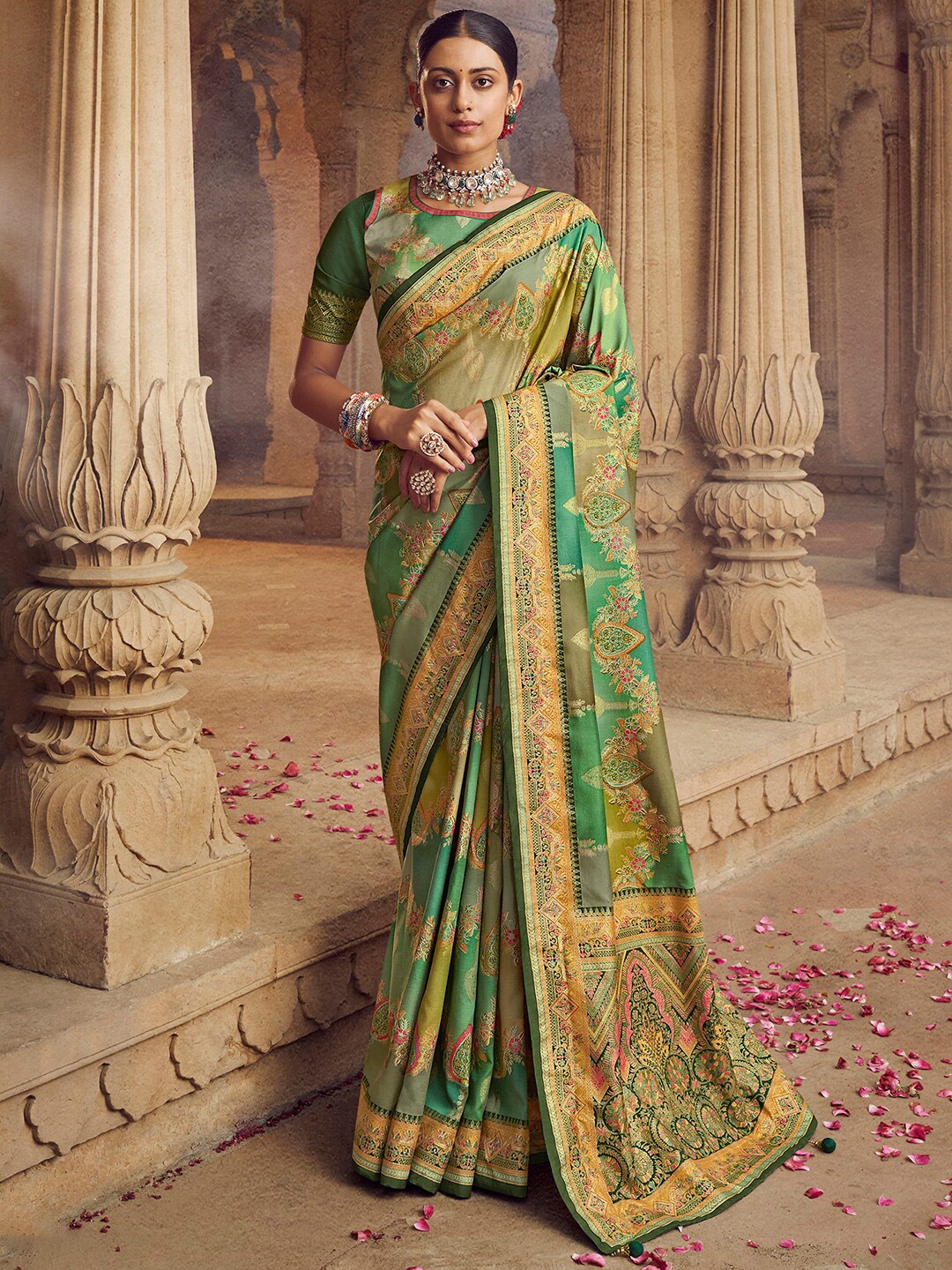 

Saree mall Warli Silk Blend Sarees, Sea green