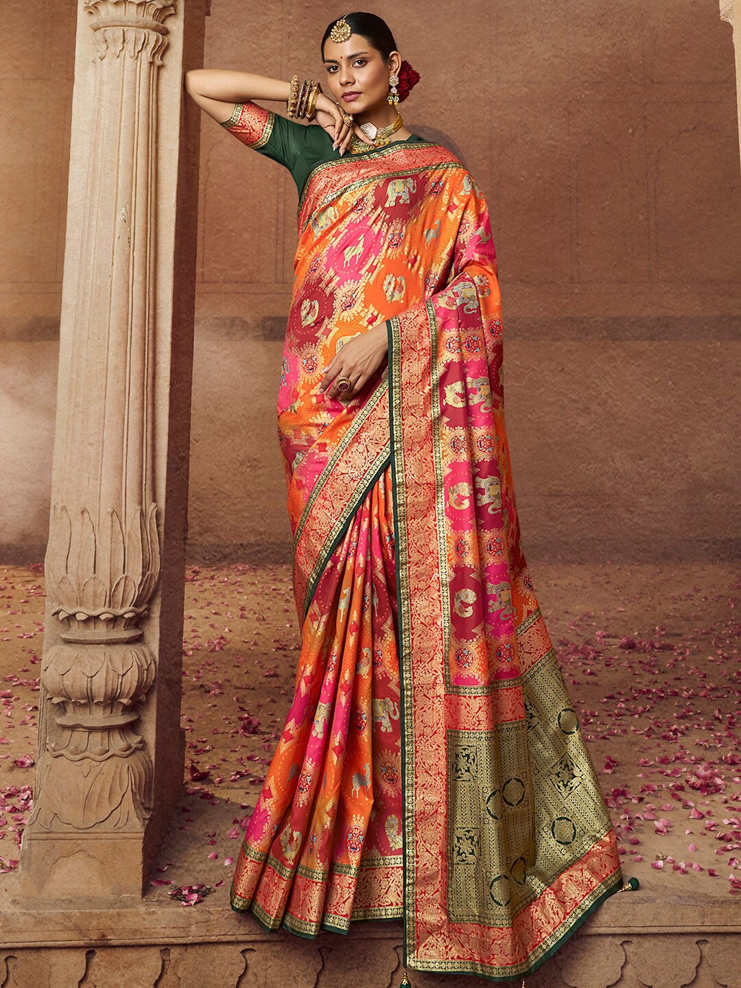 

Saree mall Woven Design Zari Silk Blend Sarees, Orange