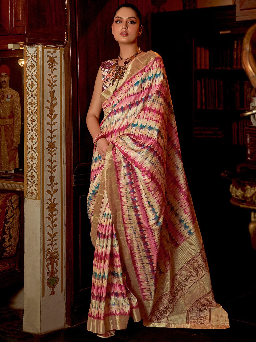 

Saree mall Tie and Dye Zari Sungudi Saree, Cream