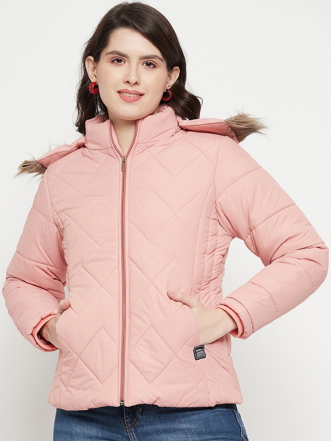 

VERO AMORE Hooded Faux Fur Trim Insulator Anti Odour Padded Jacket, Pink