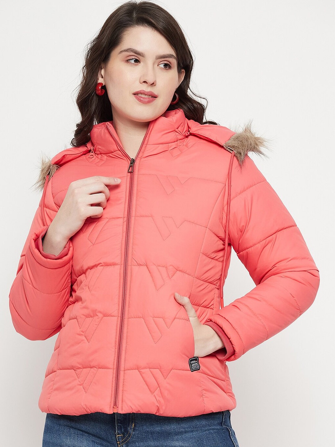 

VERO AMORE Insulator Anti Odour Faux Fur Trim Hooded Puffer Jacket, Pink