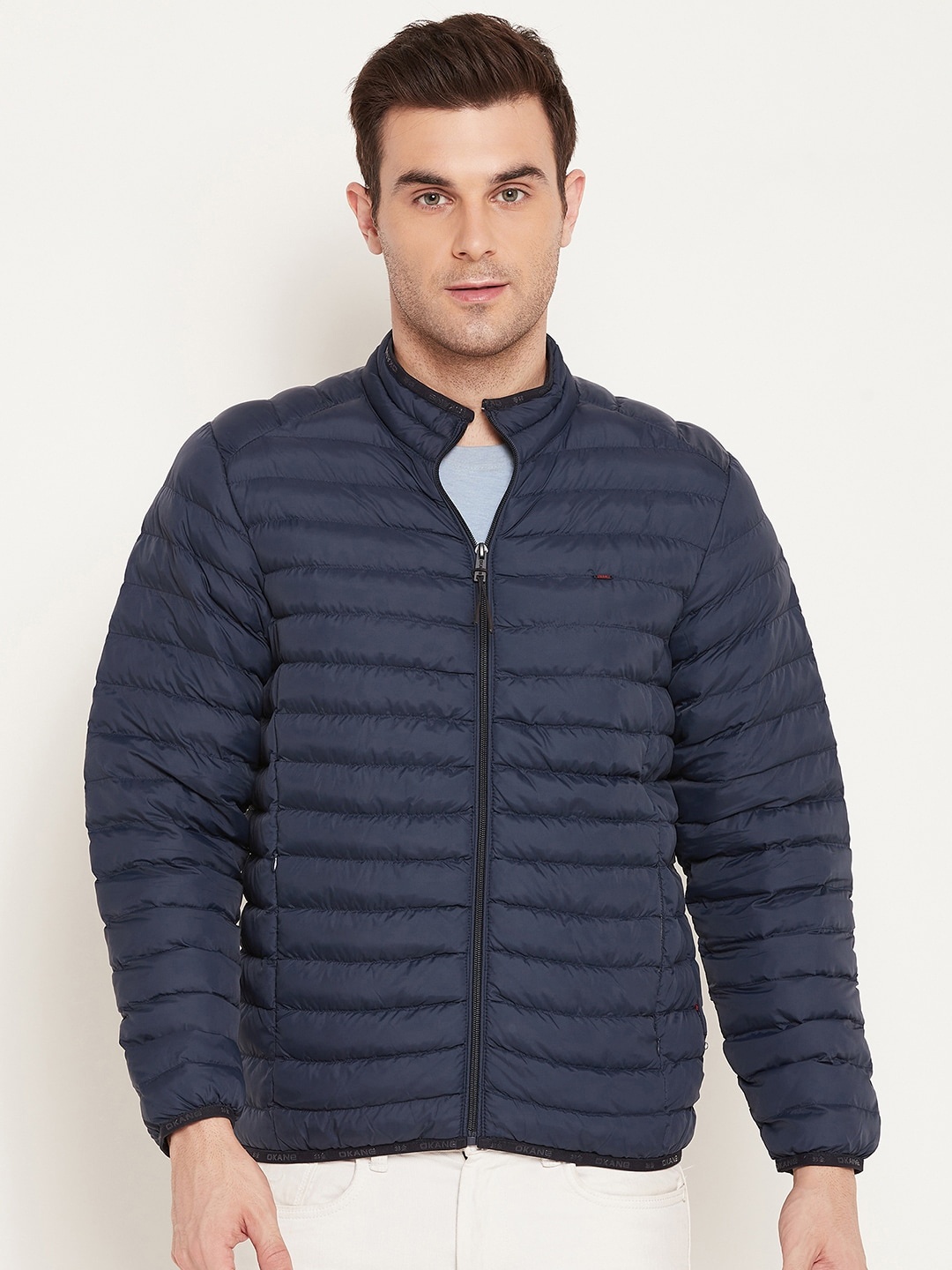 

Okane Lightweight Stand Collar Puffer Jacket, Navy blue