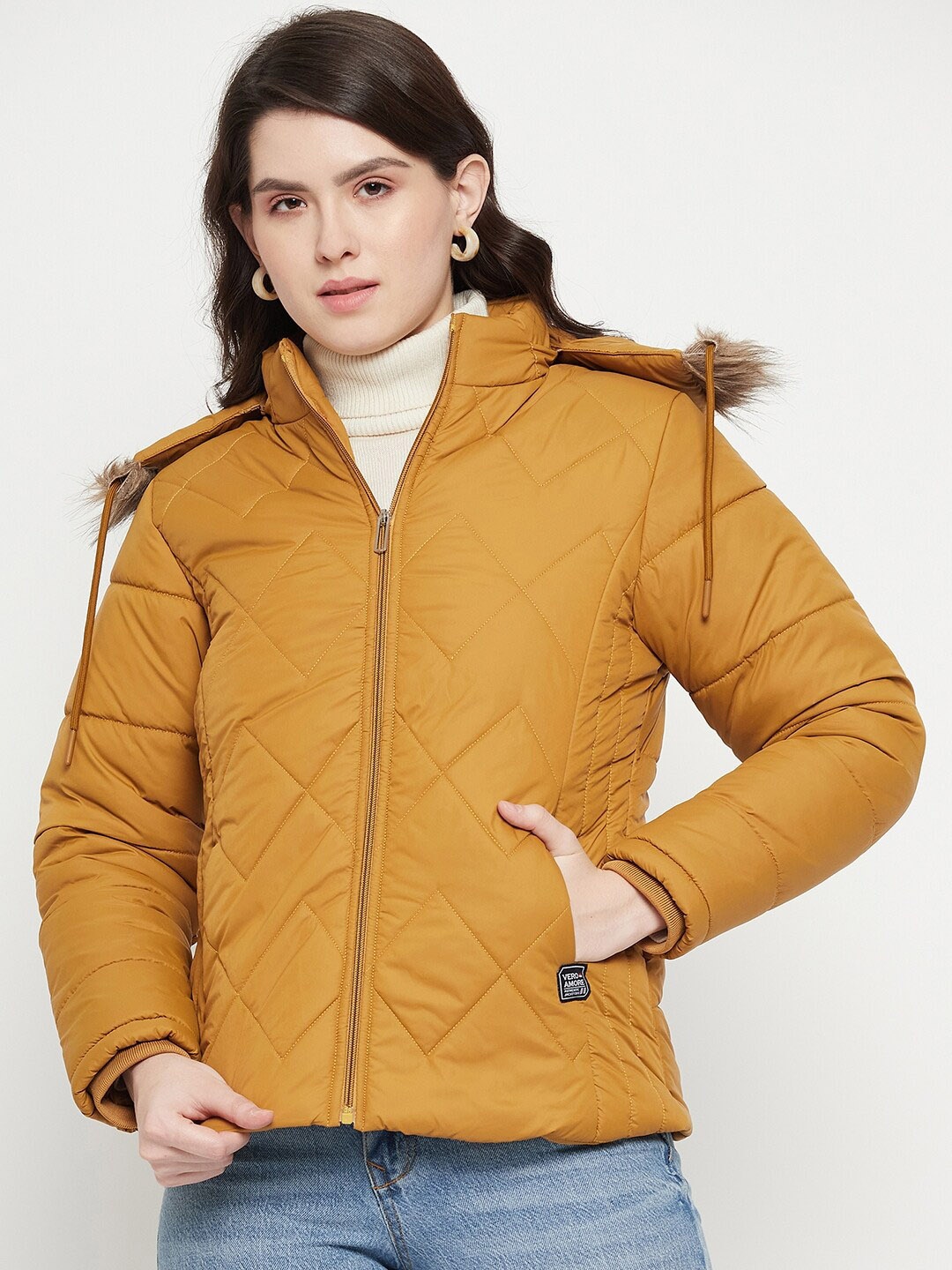 

VERO AMORE Insulator Anti Odour Faux Fur Trim Hooded Puffer Jacket, Mustard