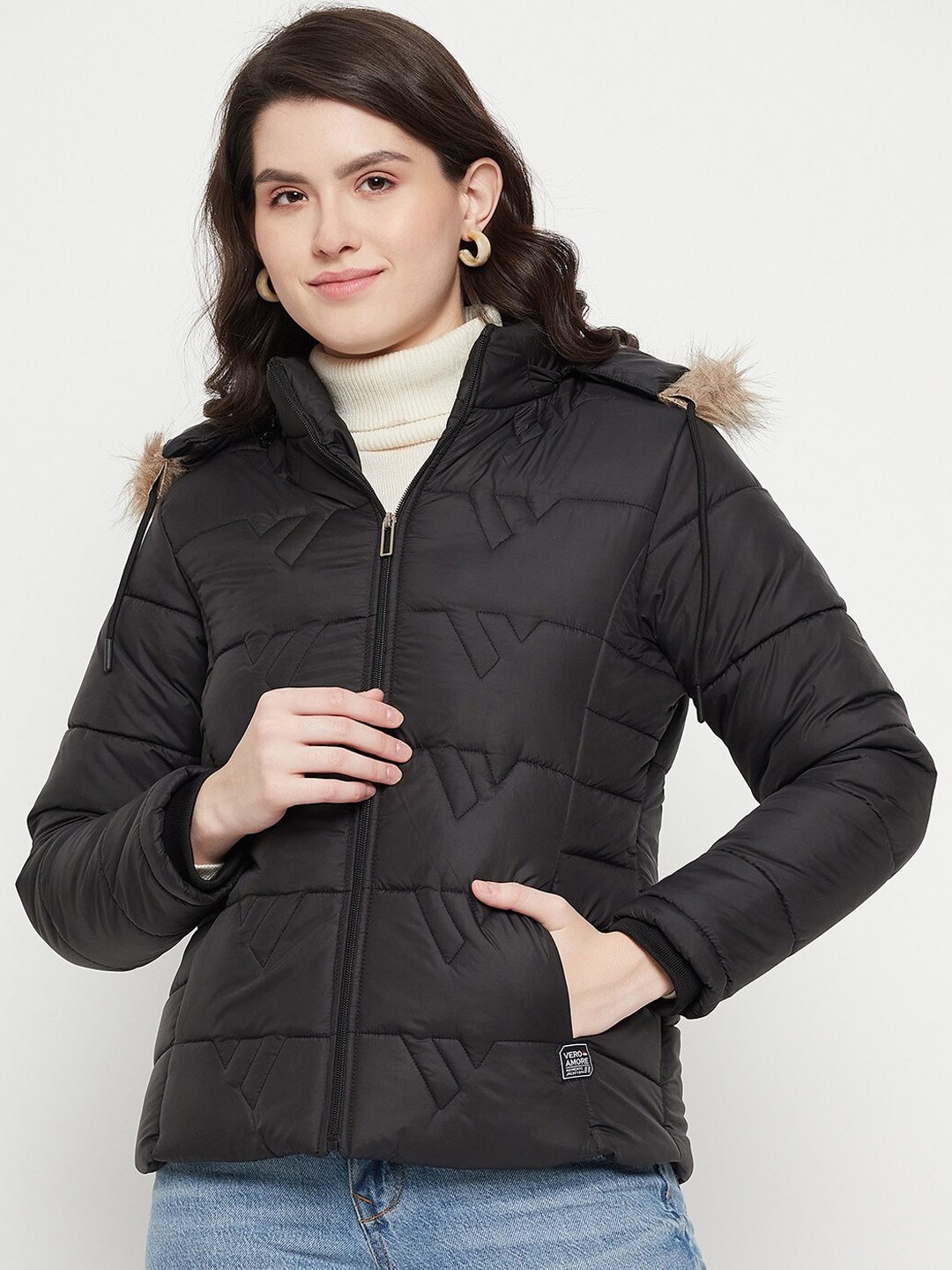 

VERO AMORE Hooded Insulator Parka Jacket With Faux Fur Trim, Black