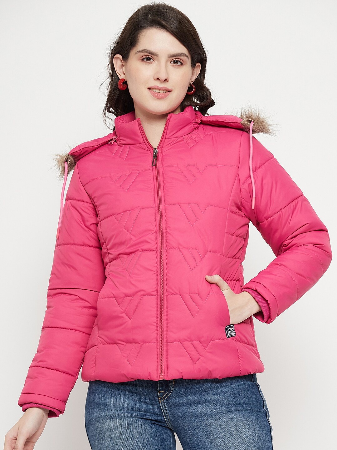 

VERO AMORE Hooded Faux Fur Trim Detail Anti Odour Insulator Padded Jacket, Pink