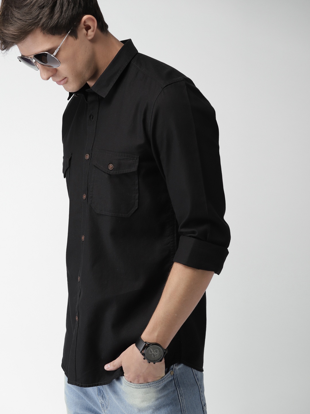 

Mast & Harbour Men Black Slim Fit Casual Sustainable Shirt