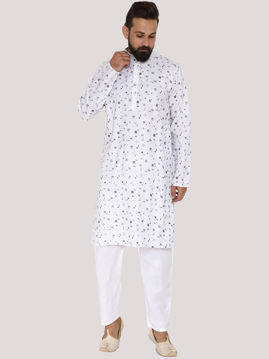 

MAG Geometric Printed Regular Kurta With Pyjamas, White