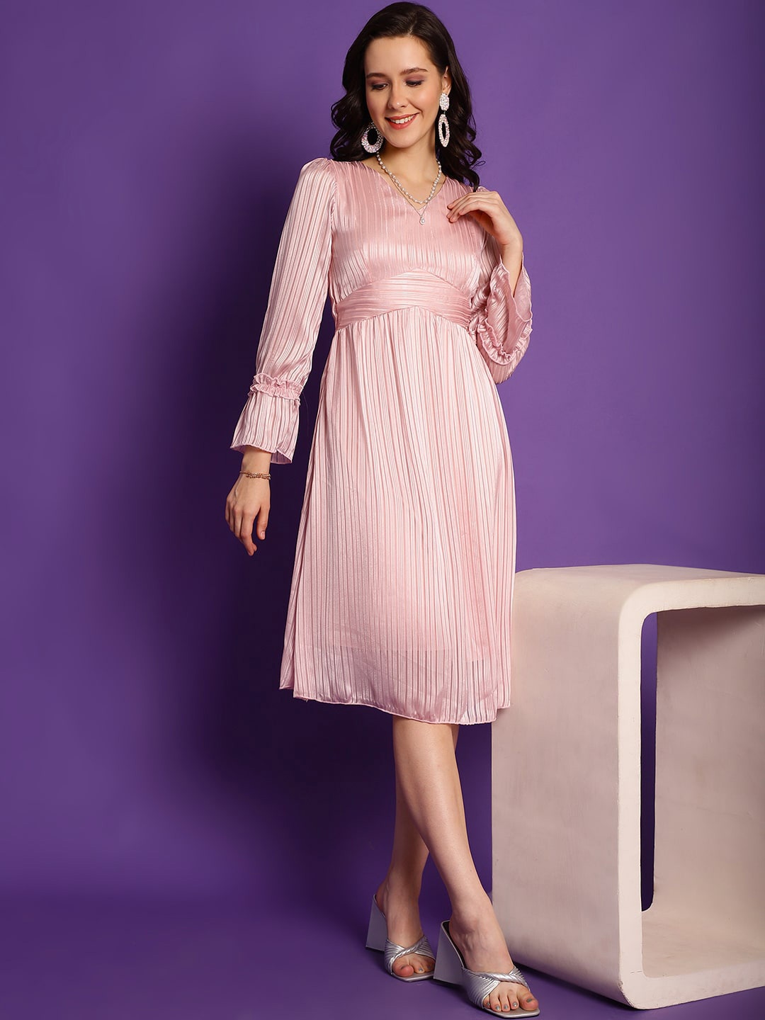 

Claura Striped Georgette Empire Dress, Pink
