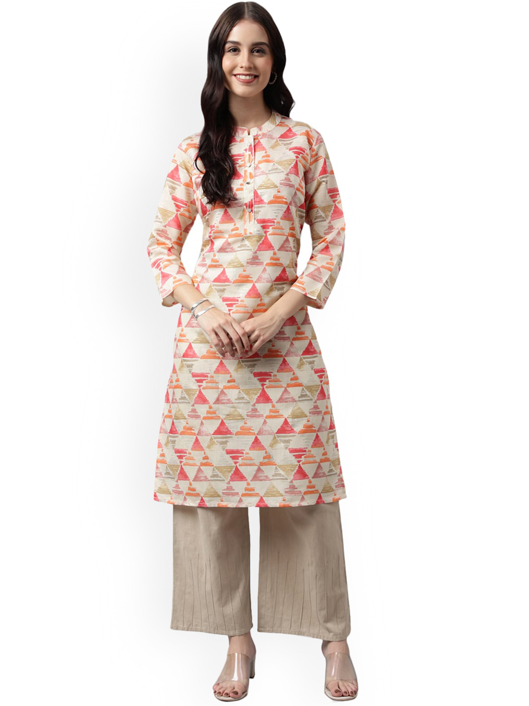 

Nimayaa Geometric Printed Chanderi Cotton Straight Kurta, Red