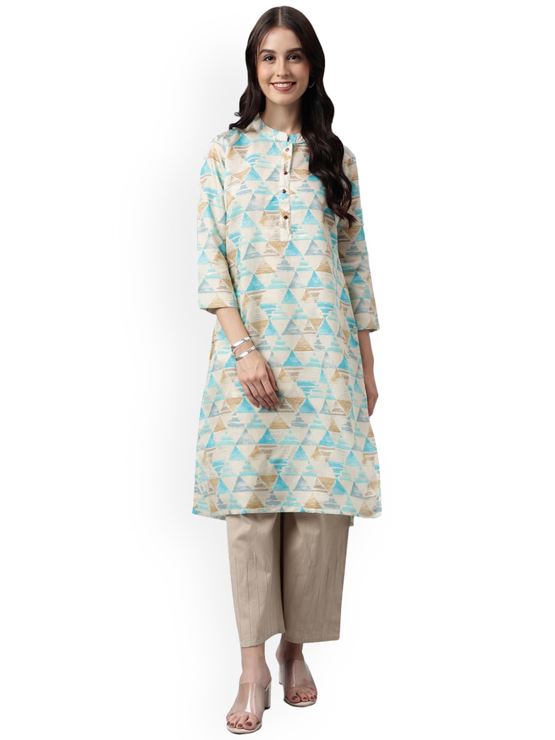 

Nimayaa Geometric Printed Chanderi Cotton Straight Kurta, Blue