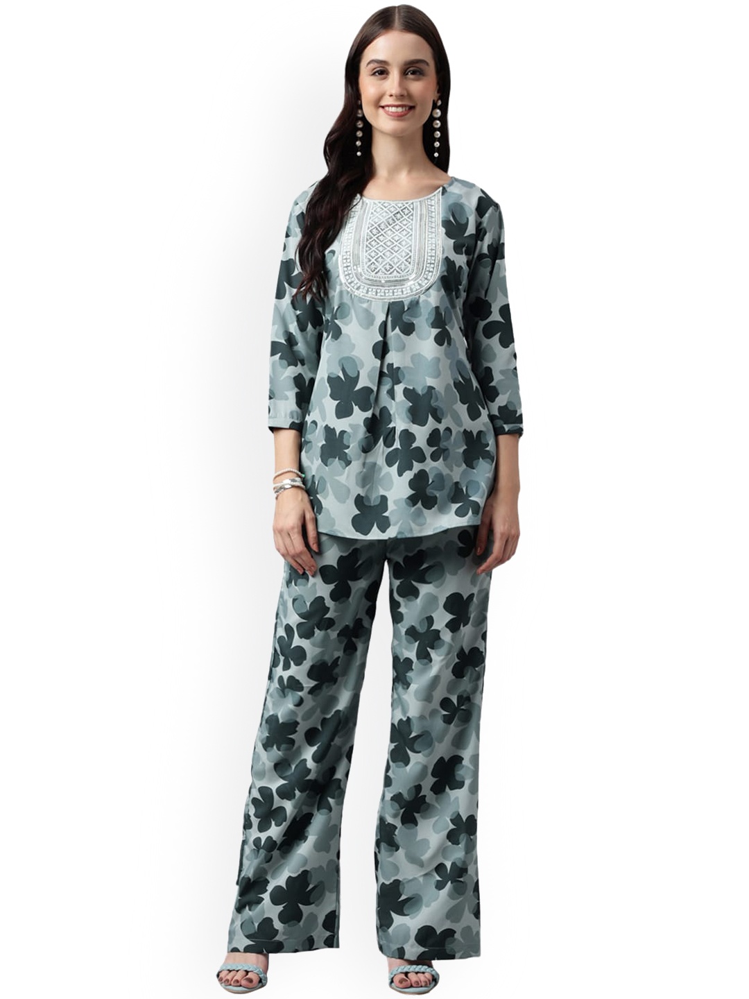 

Nimayaa Floral Printed Tunic With Trouser, Teal