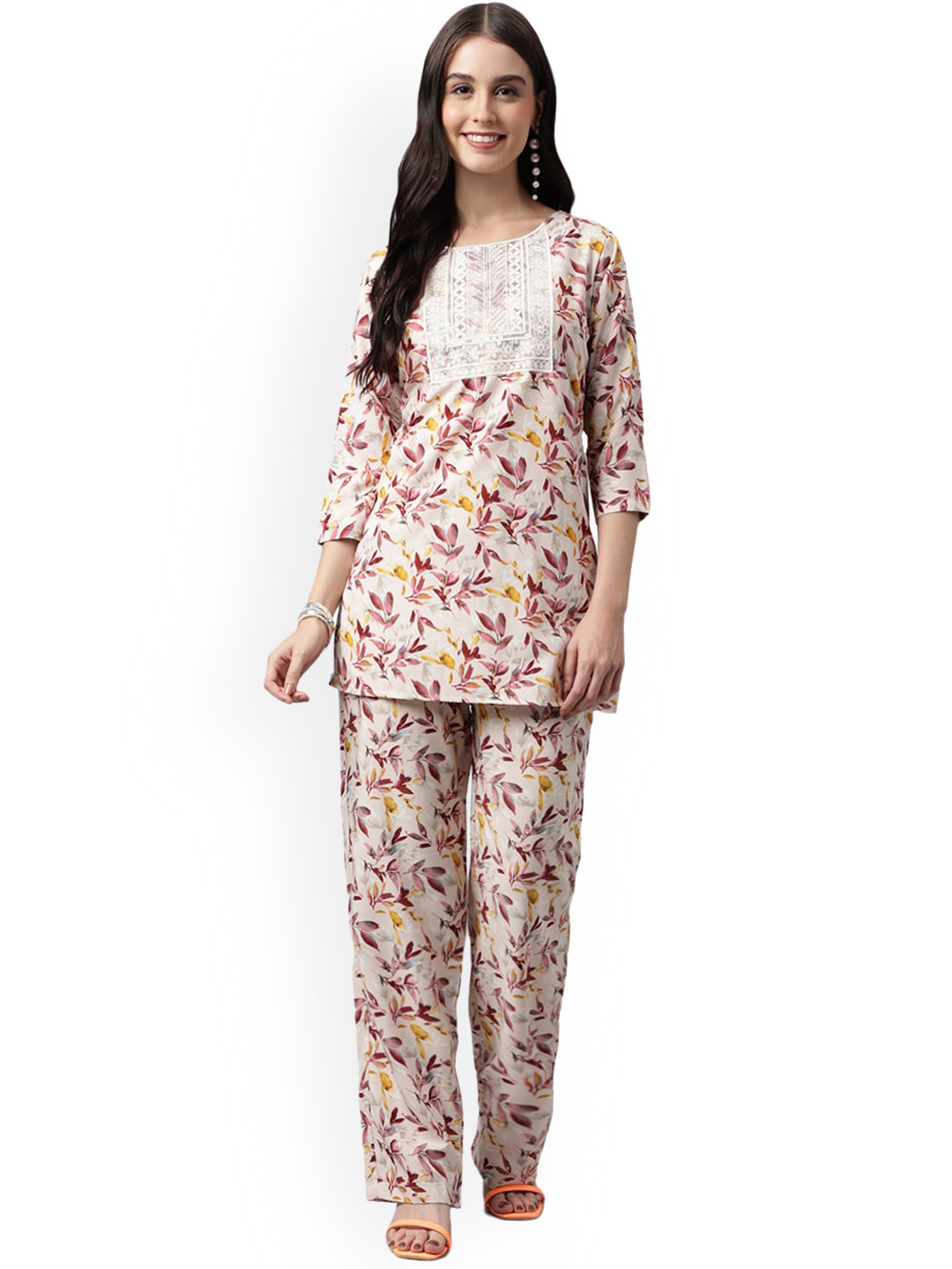 

Nimayaa Floral Printed Tunic With Trouser, Beige