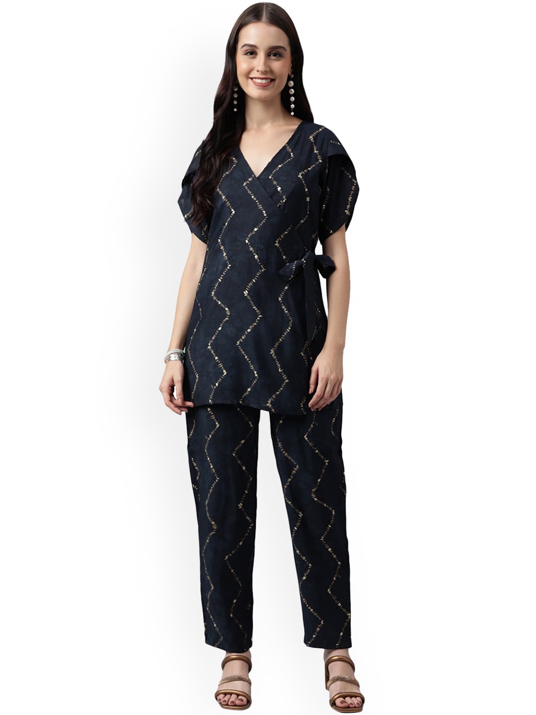 

Nimayaa Printed V-Neck Tunic With Trouser, Blue
