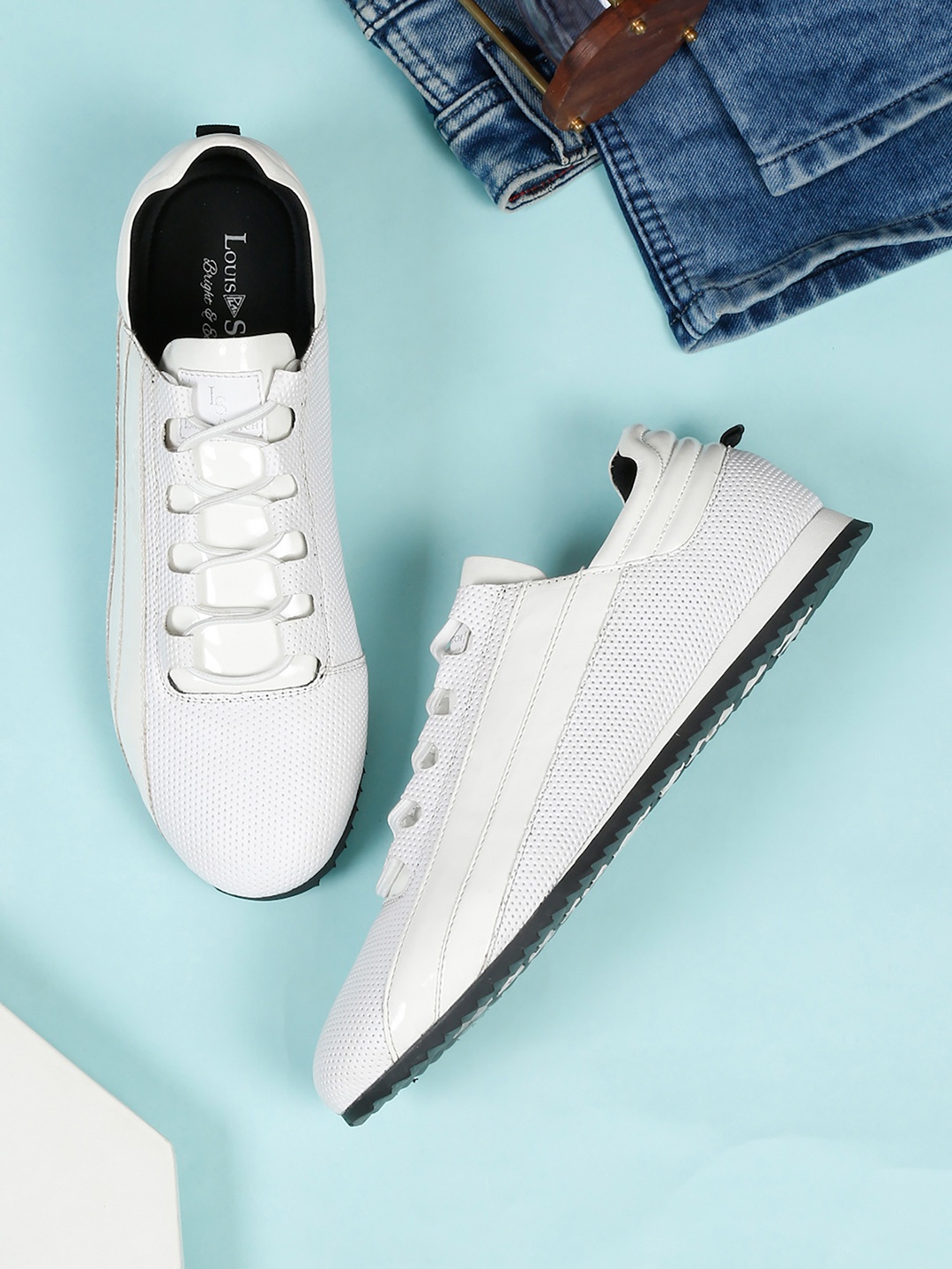 

LOUIS STITCH Men's Casual Shiny Strap Sneakers, White
