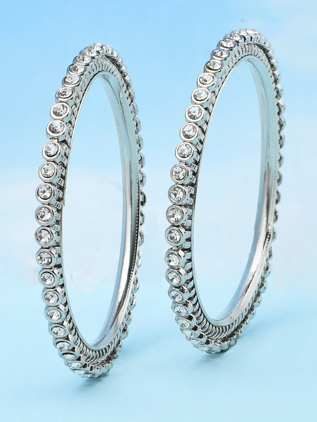 

ToniQ Set Of 2 Silver-Plated CZ Stone Studded Bangles