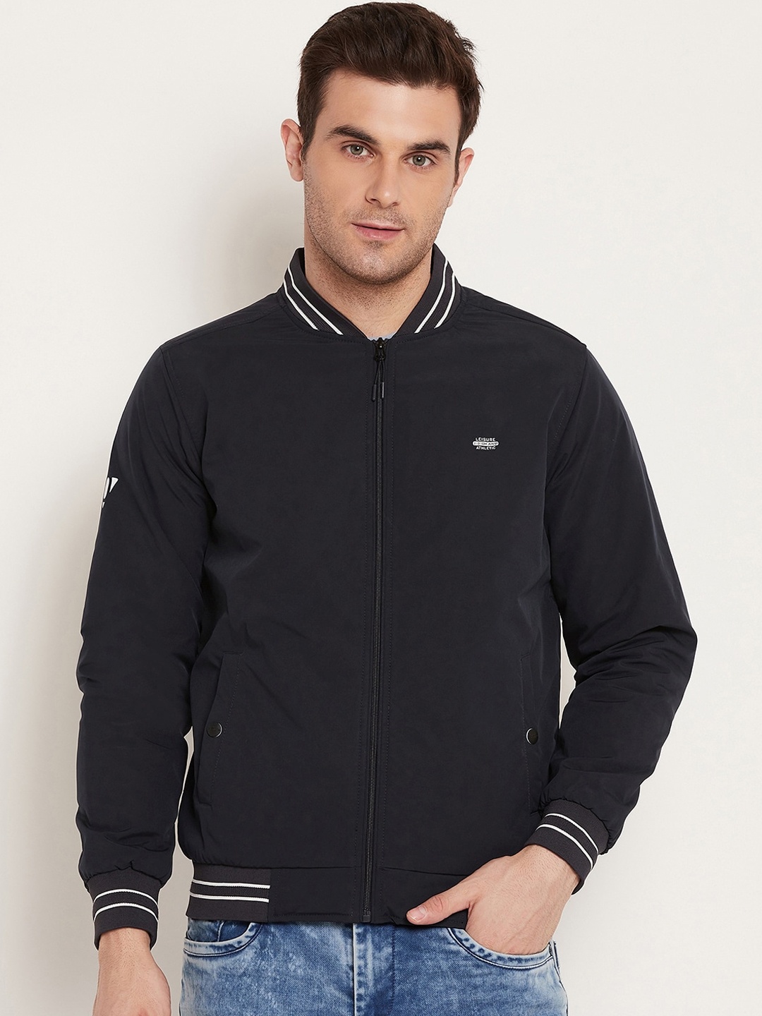 

Okane Mock Collar Lightweight Bomber Jacket, Navy blue