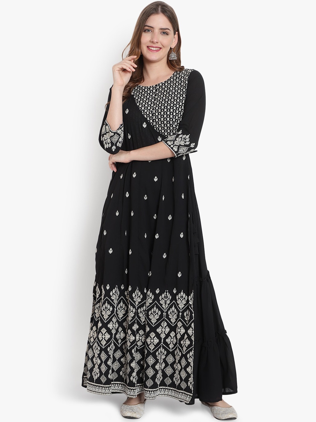 

Hinayat Fashion Ethnic Motifs Printed Georgette Gown Ethnic Dress, Black