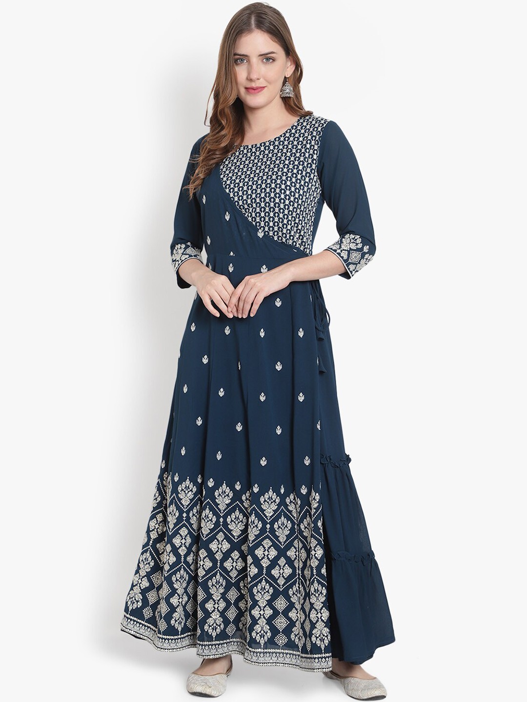 

Hinayat Fashion Ethnic Motifs Printed Georgette Gown Ethnic Dress, Teal