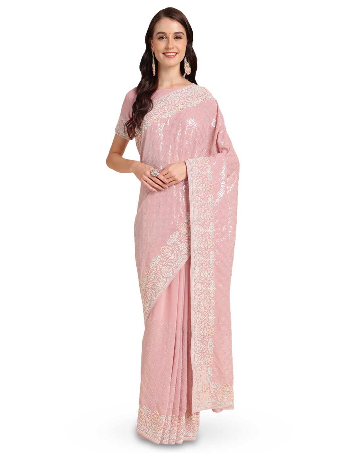 

Nimayaa Sequin Embellished Pure Georgette Saree, Pink