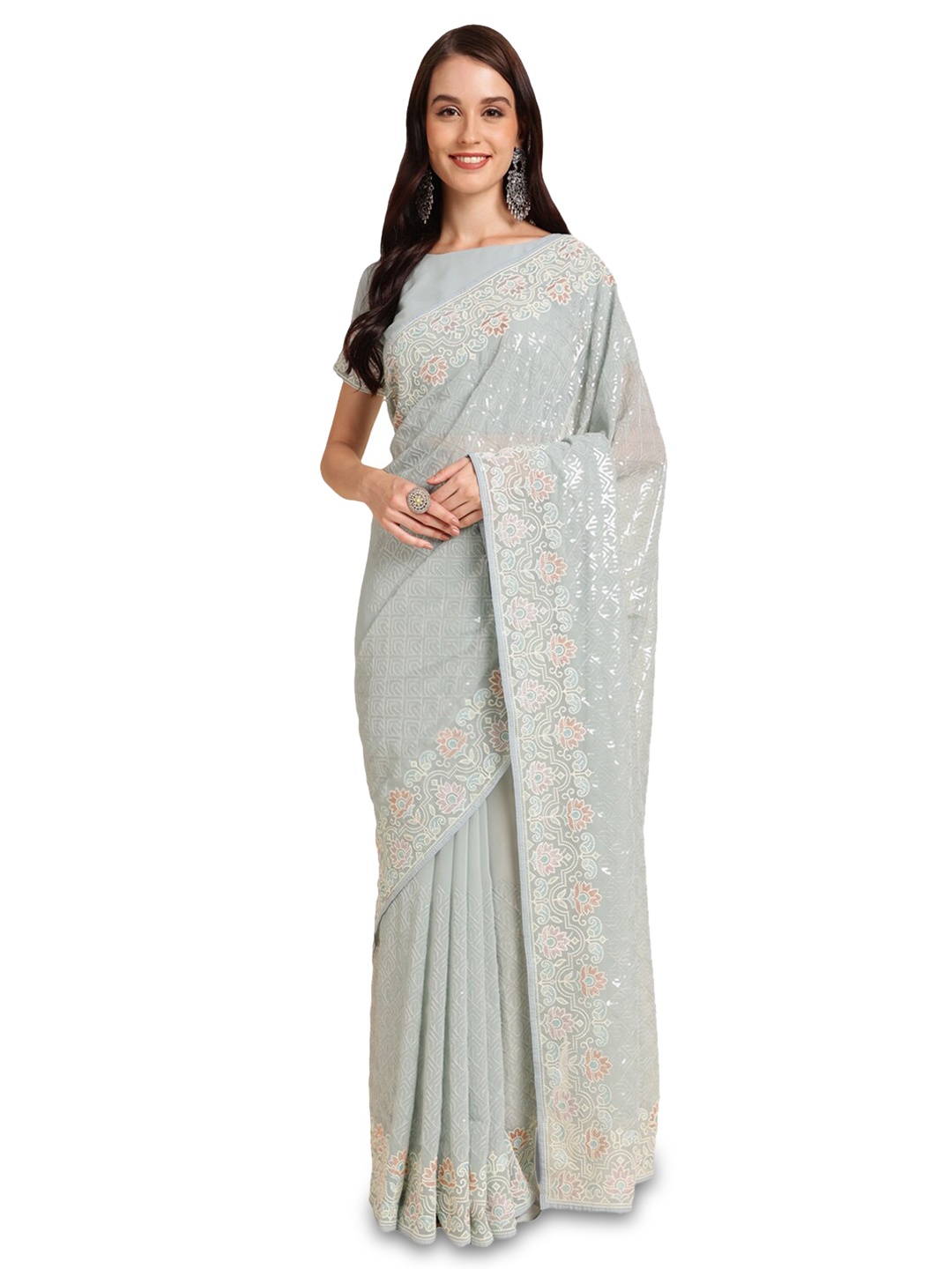 

Nimaya Embellished Sequinned Pure Georgette Saree, Blue