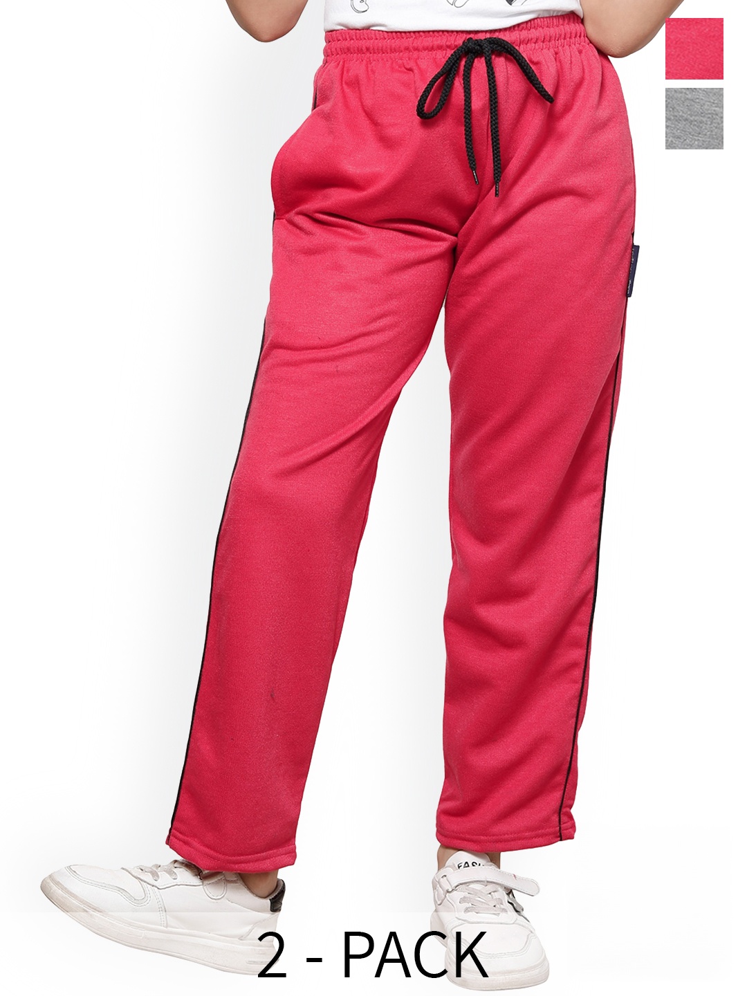 

IndiWeaves Girls Pack Of 2 Side Piping Regular Fit Fleece Track Pants, Grey