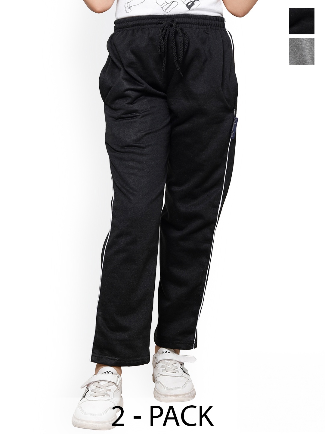 

IndiWeaves Girls Pack Of 2 Mid-Rise Fleece Track Pants, Black