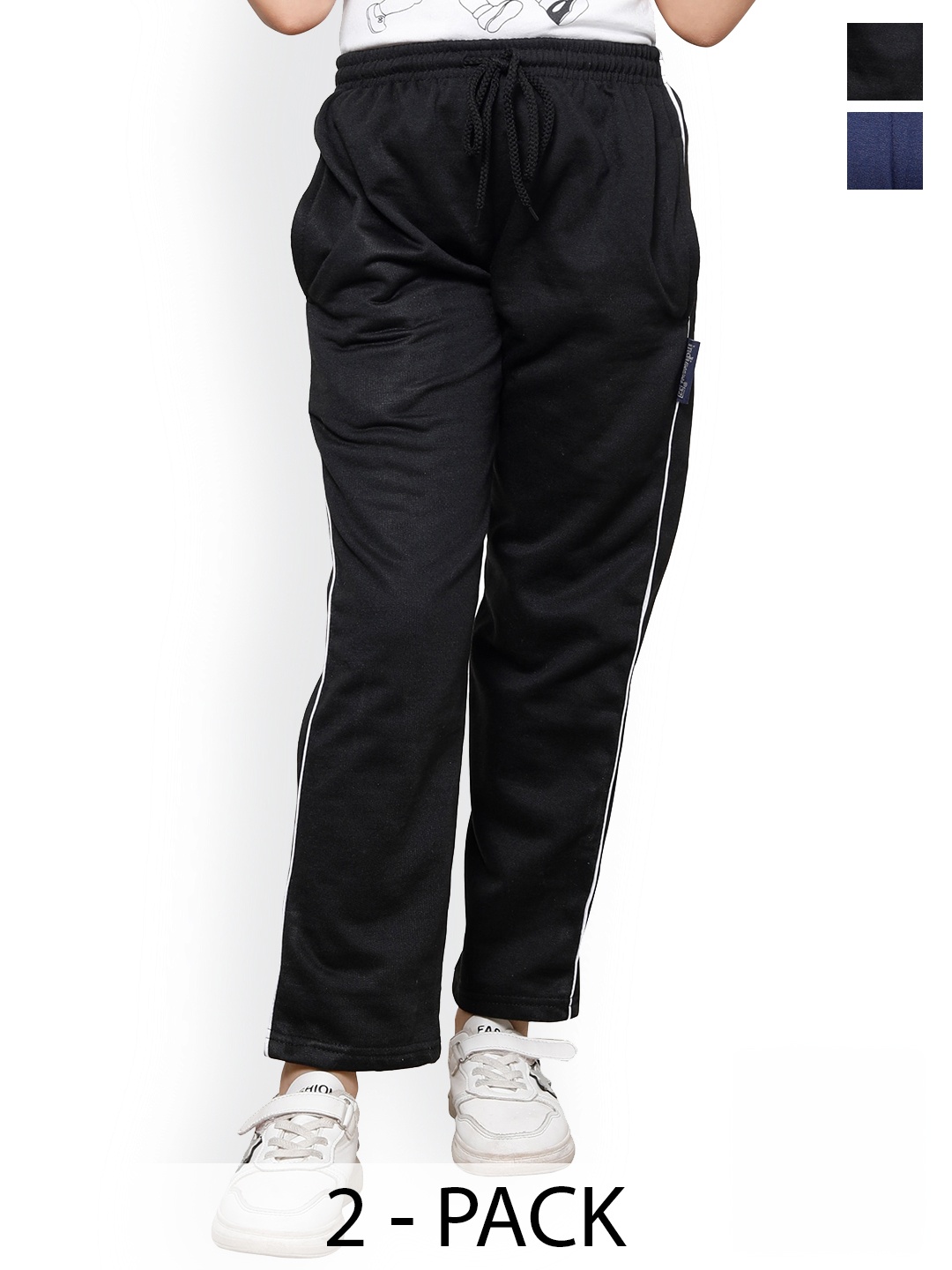 

IndiWeaves Girls Pack Of 2 Side Piping Fleece Track Pants, Navy blue