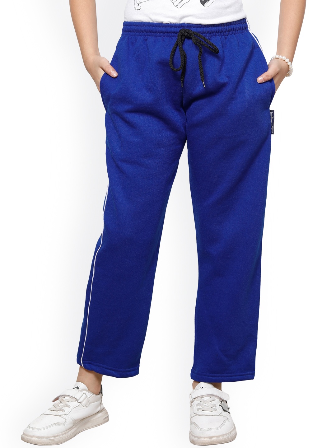 

IndiWeaves Girls Fleece Mid-Rise Track Pants, Blue