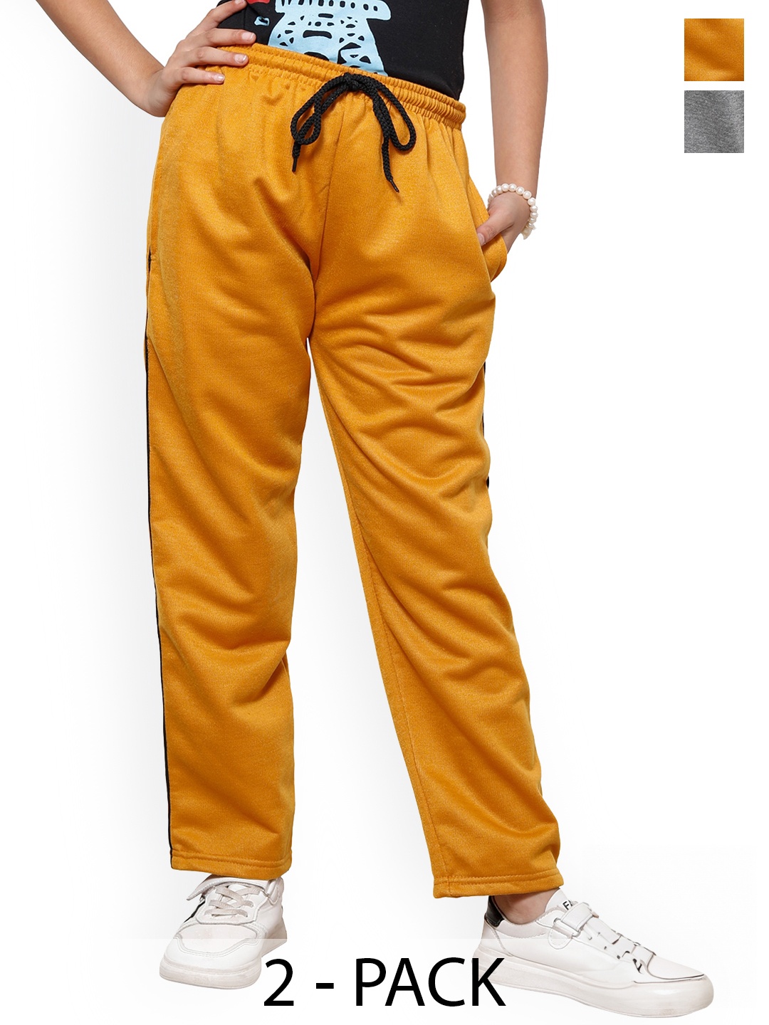 

IndiWeaves Girls Pack of 2 Fleece Track Pants, Yellow