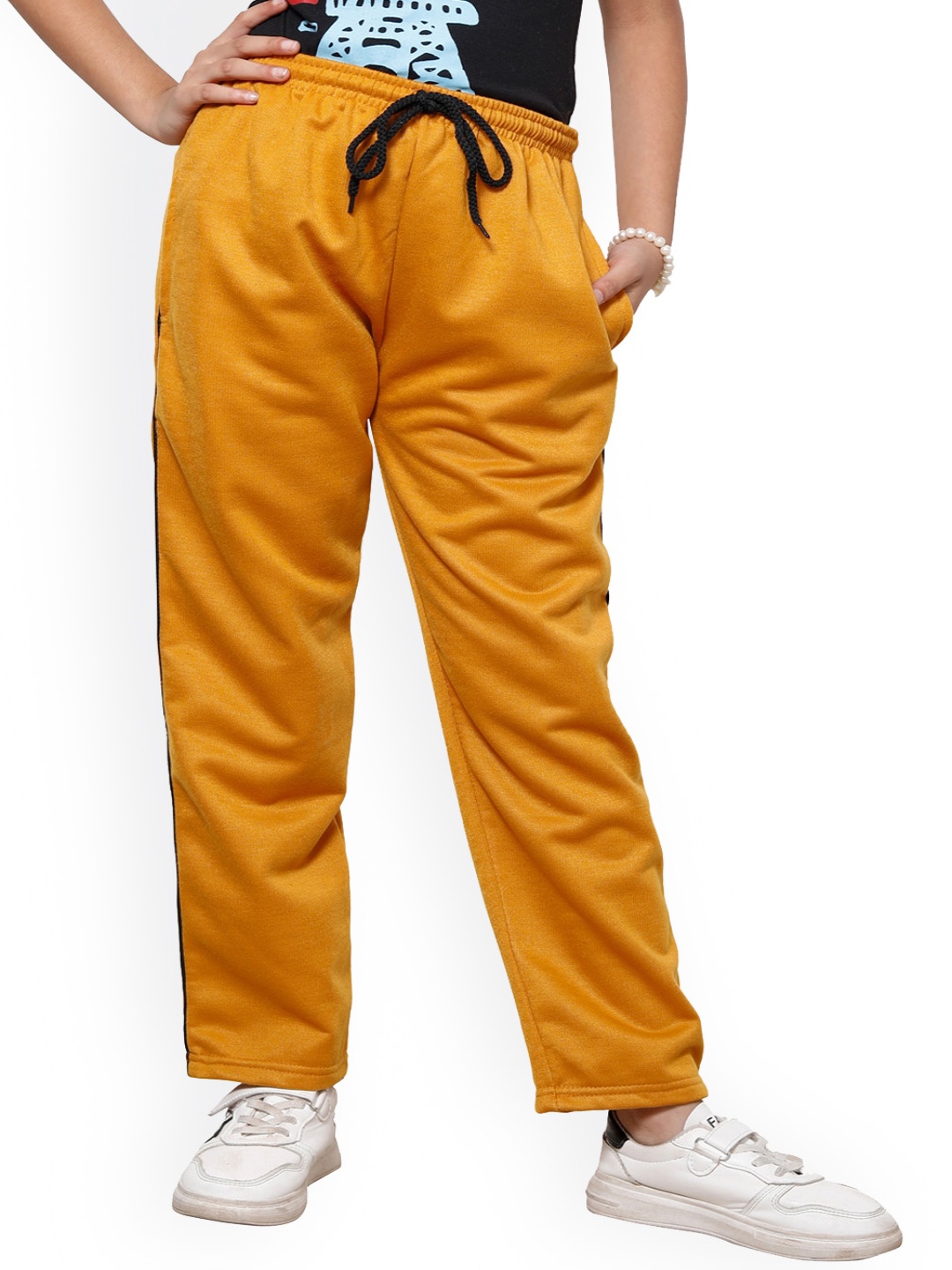 

IndiWeaves Girls Mid Rise Stretchable Fleece Track Pants, Yellow
