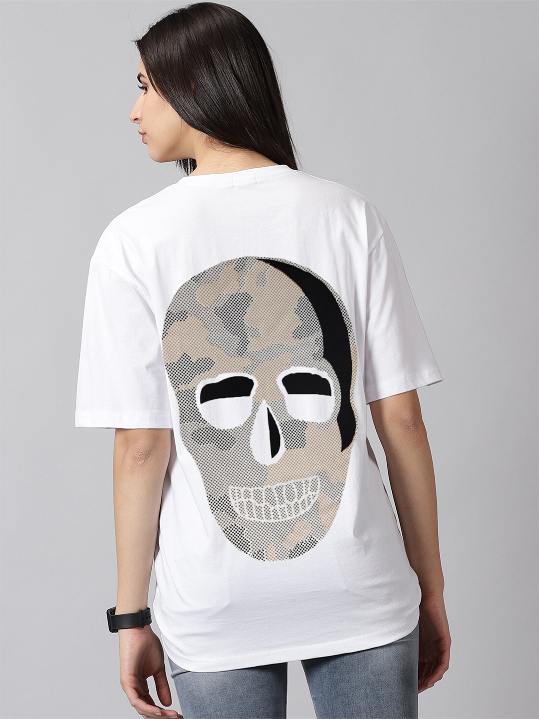 

Rodzen Graphic Printed Drop-Shoulder Sleeves Cotton T-shirt, White
