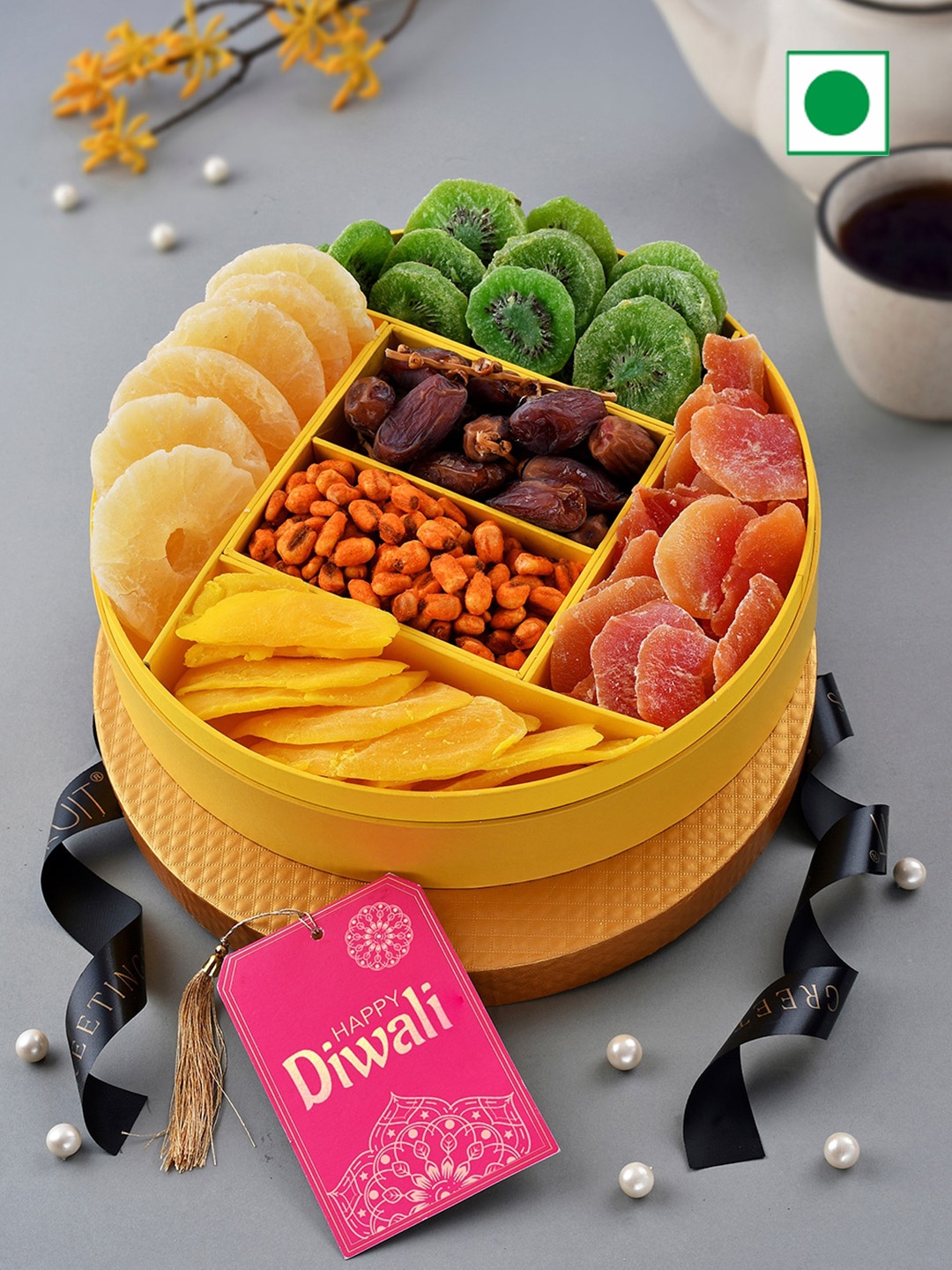 

RawFruit Tropical Dryfruits Box For Diwali Gifts, Yellow