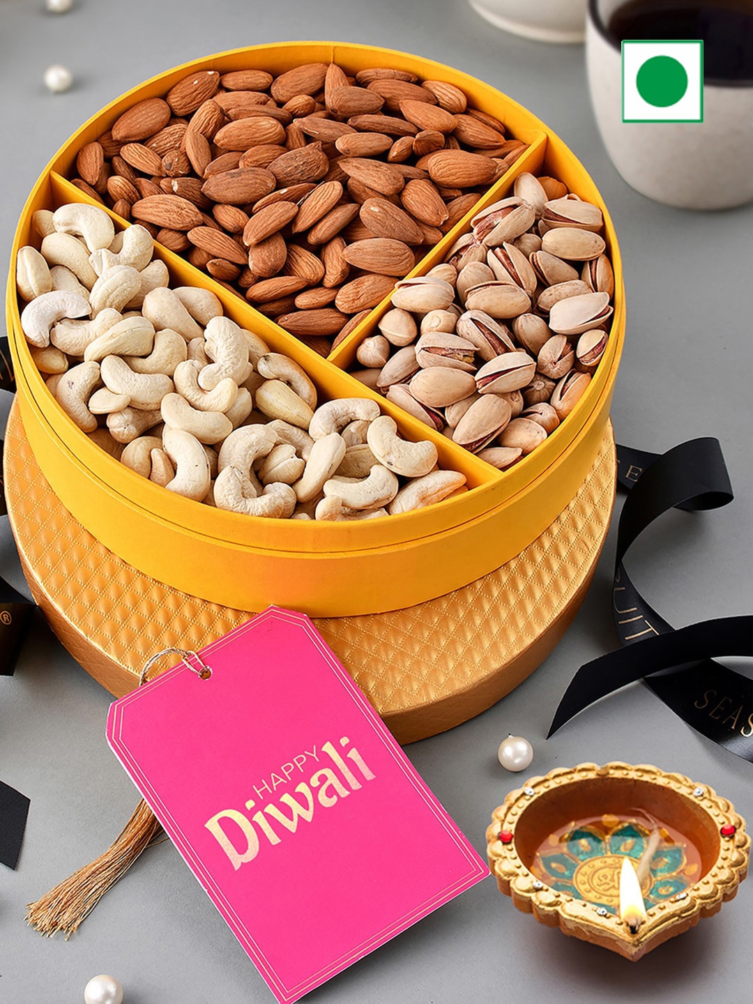 

RawFruit Almond Pista Cashew Diwali Gift Box, Yellow