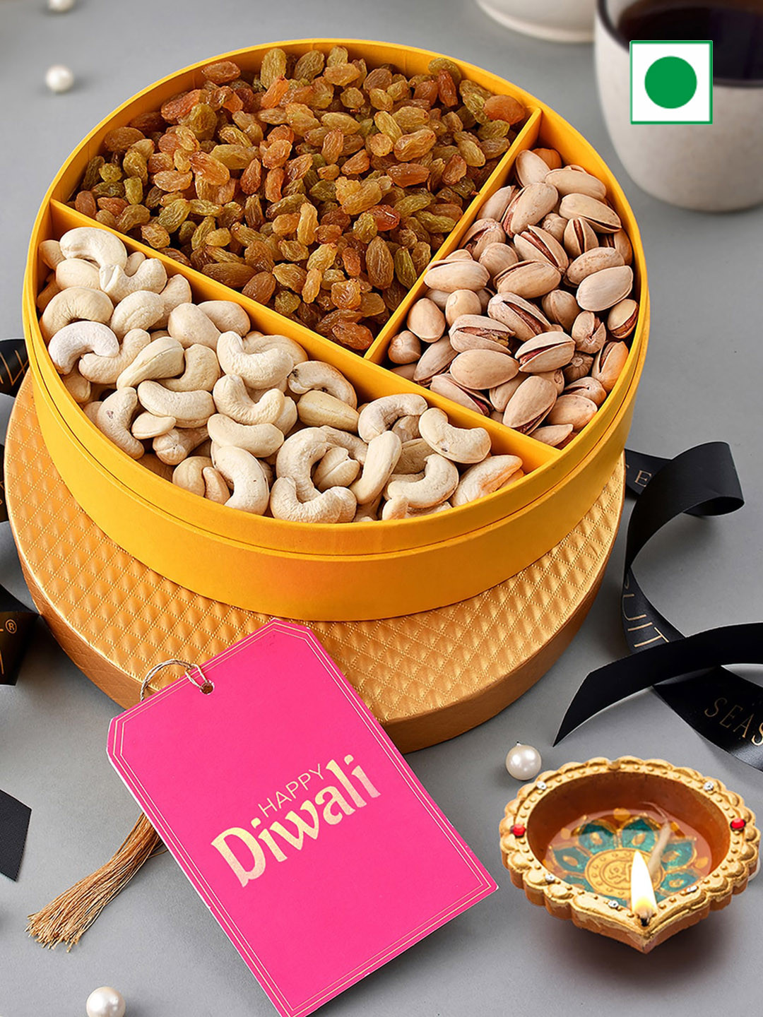 

RawFruit Cashew Pista Raisins Diwali Gift Box, Yellow