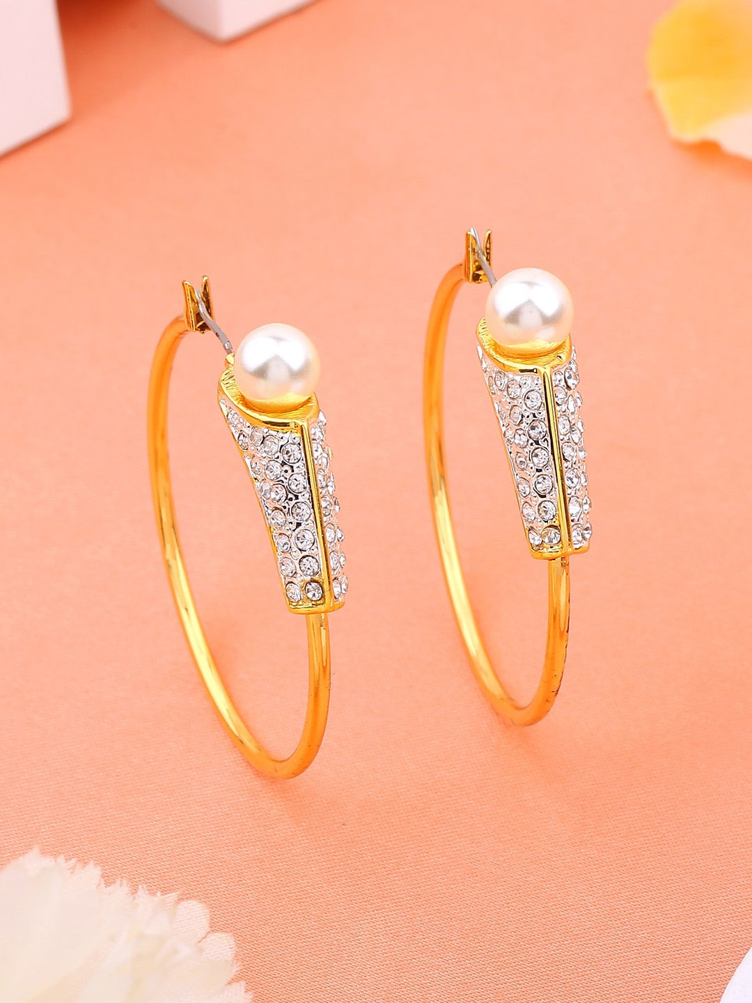 

Estele Gold-Plated Stone-Studded Circular Hoop Earrings