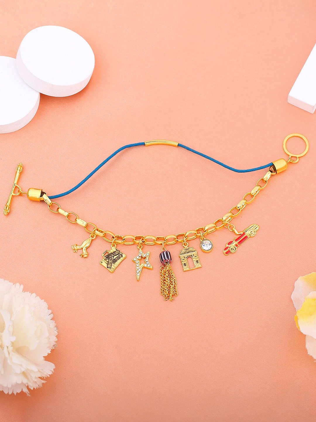

Estele Gold-Plated Crystal-Studded Charm Bracelet