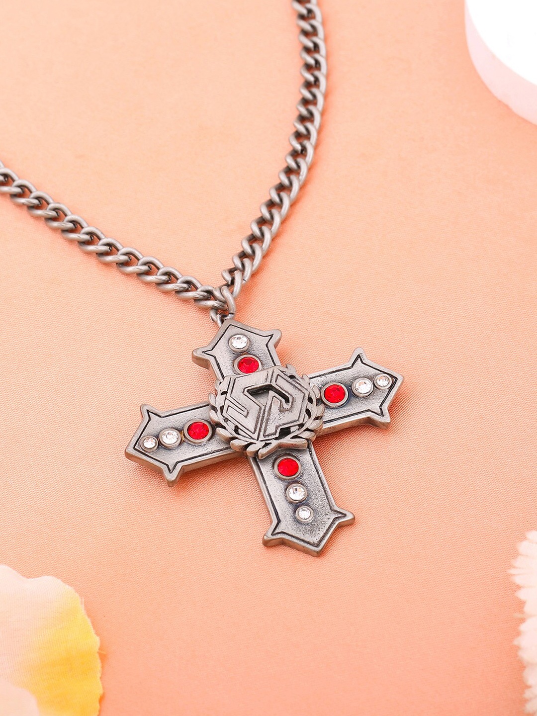 

Estele Silver-Toned & Red Rhodium-Plated Necklace