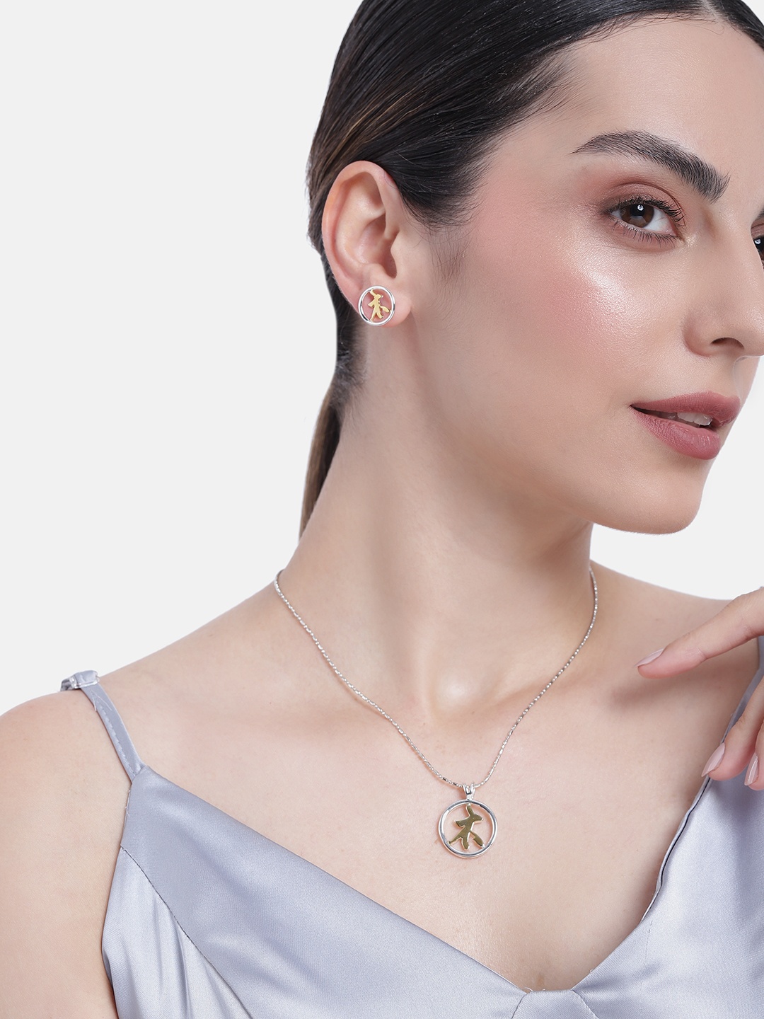 

Estele Gold & Rhodium Plated Charm Pendant Set, Silver