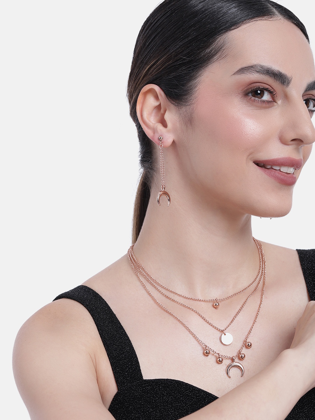 

Estele Rose Gold Plated Stylish 3 Layered Necklace Set for Girls & Women