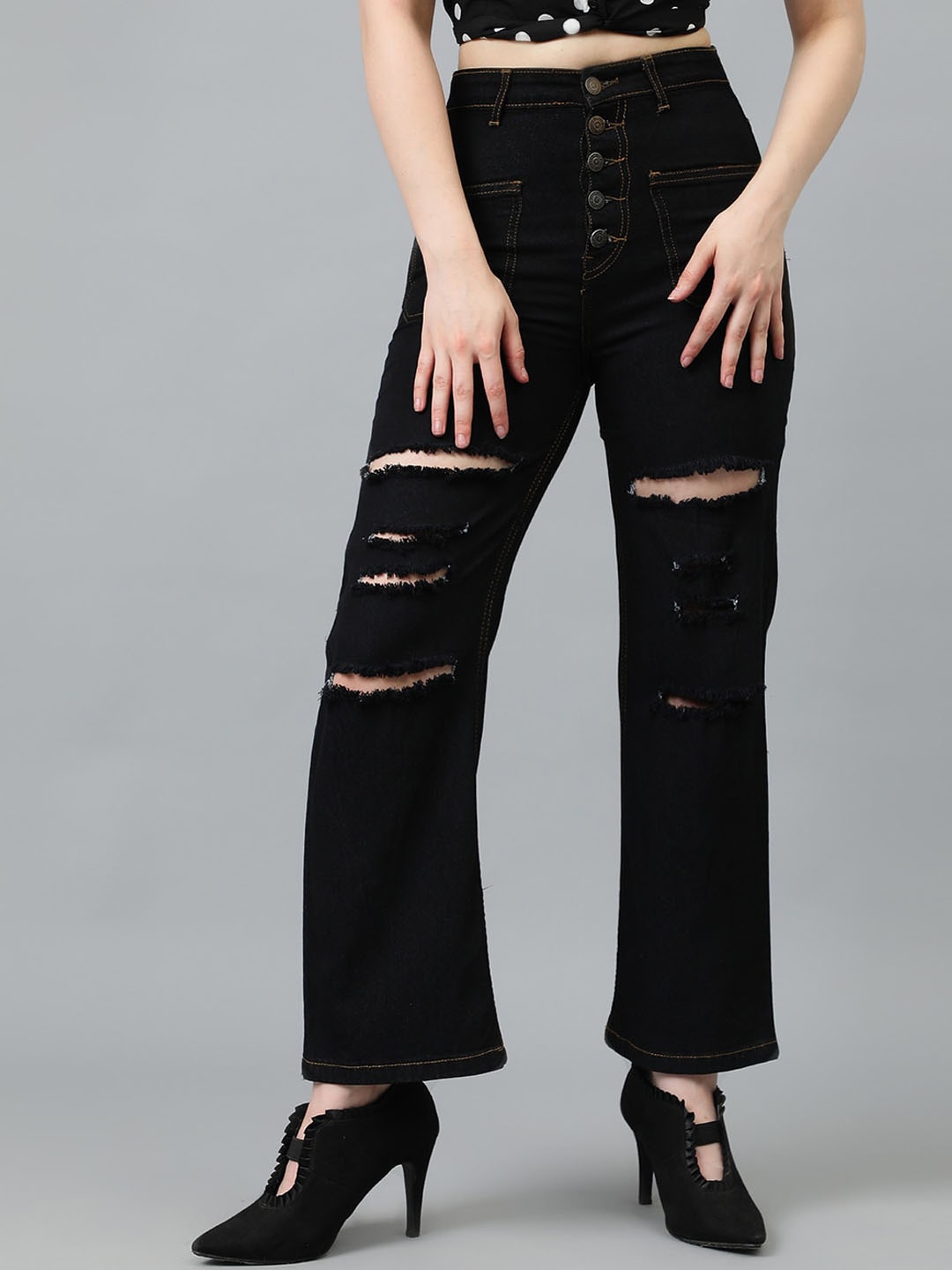 

Kotty Women Jean Highly Distressed Stretchable Jeans, Black
