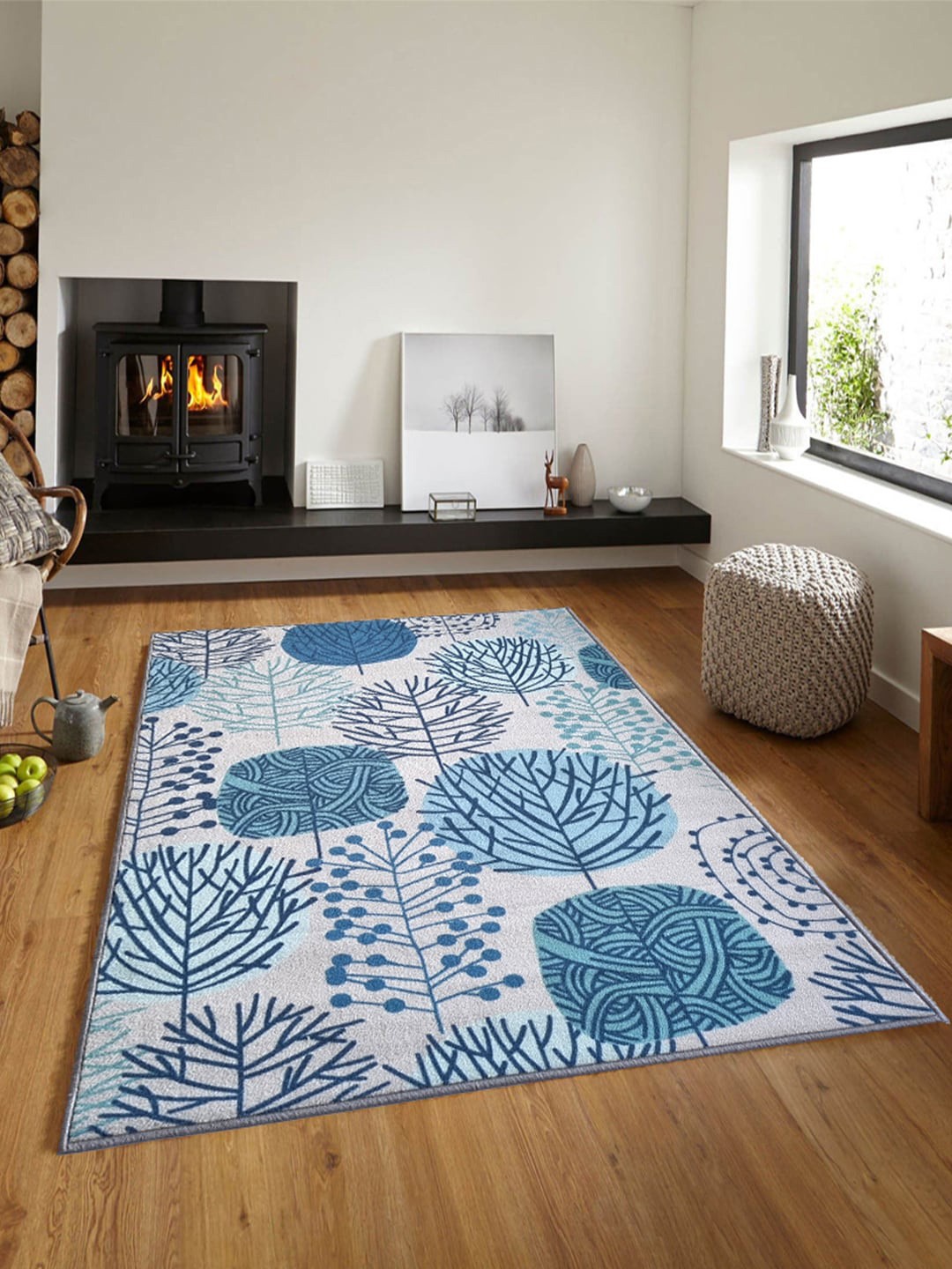 

Matz and More Blue & Beige Floral Anti-Slip Carpet Rug