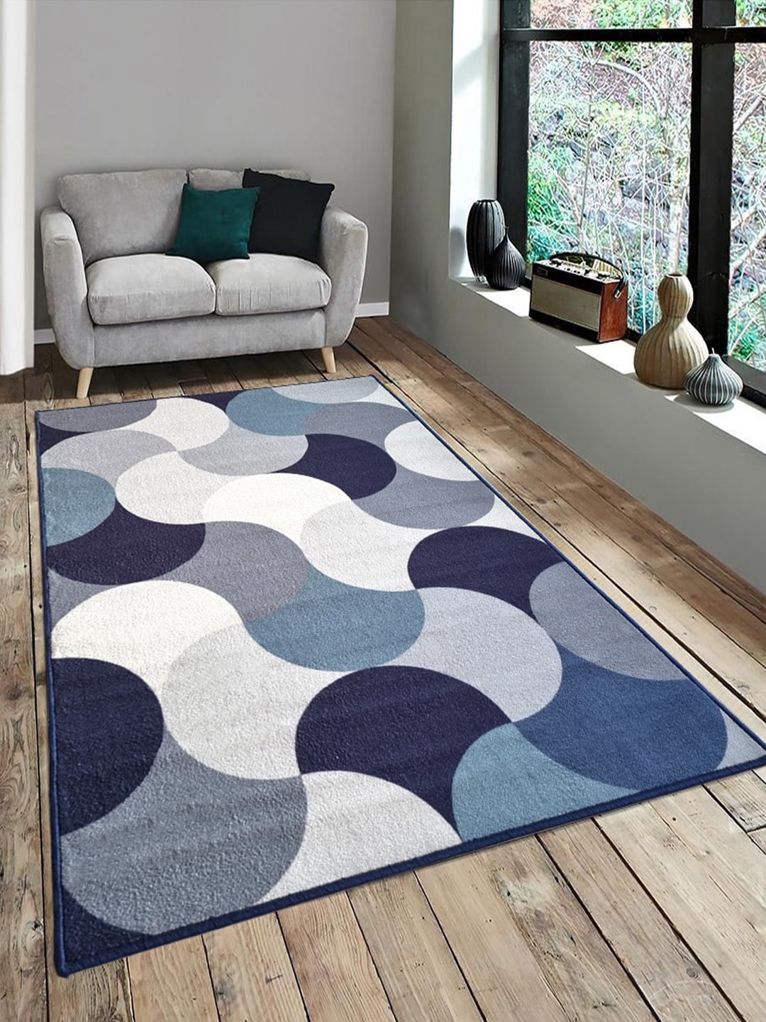 

Matz and More Blue & Grey Geometric Patterned Anti-Slip Carpet Rug