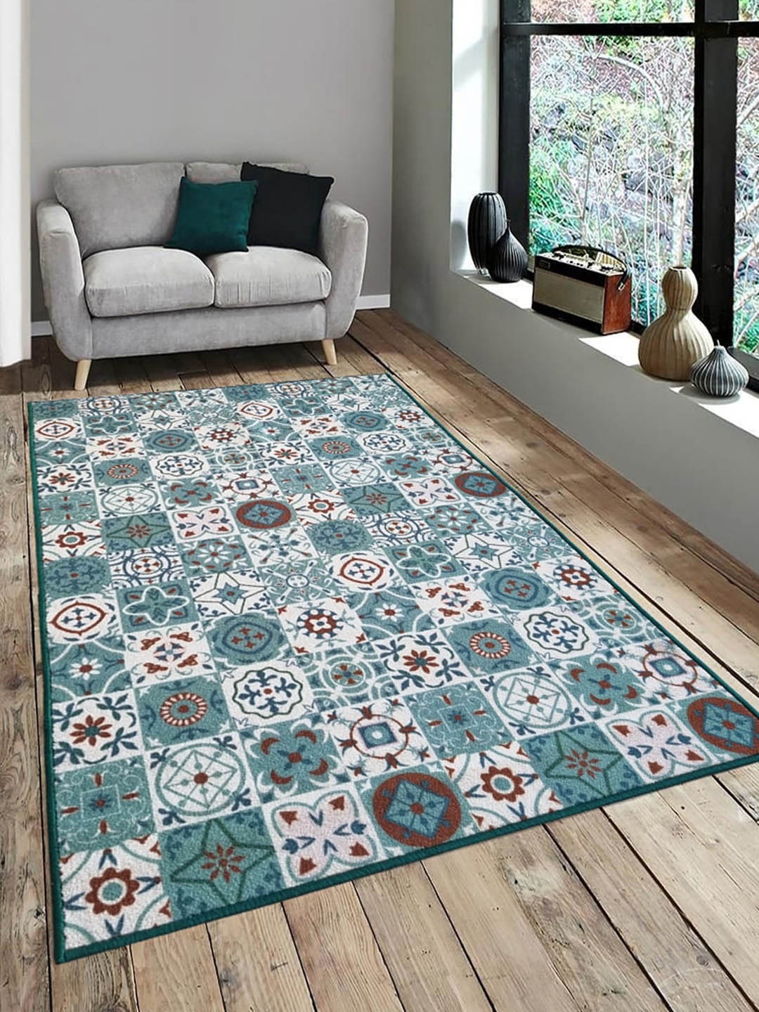 

Matz and More Blue & White Bohemian Anti-Slip Carpet Rug